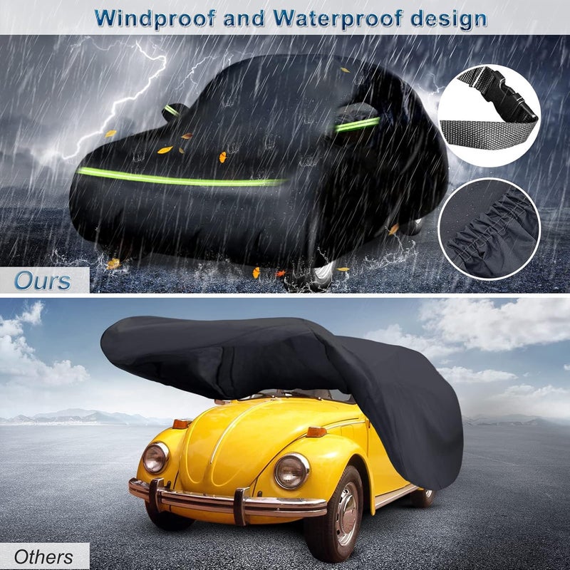 BIGACOVER for New Beetle Car Cover Waterproof All Weather Heavy Duty Protection Outdoor Light Shell Full Car Covers Windproof with Driver Side Zipper Compatible with 1998-2025 Volkswagen New Beetle(Up to 194") - Image 5